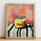 Ghee – on Striped Tablecloth, Ingredients Corner Wall Decor, no-text version framed in wood