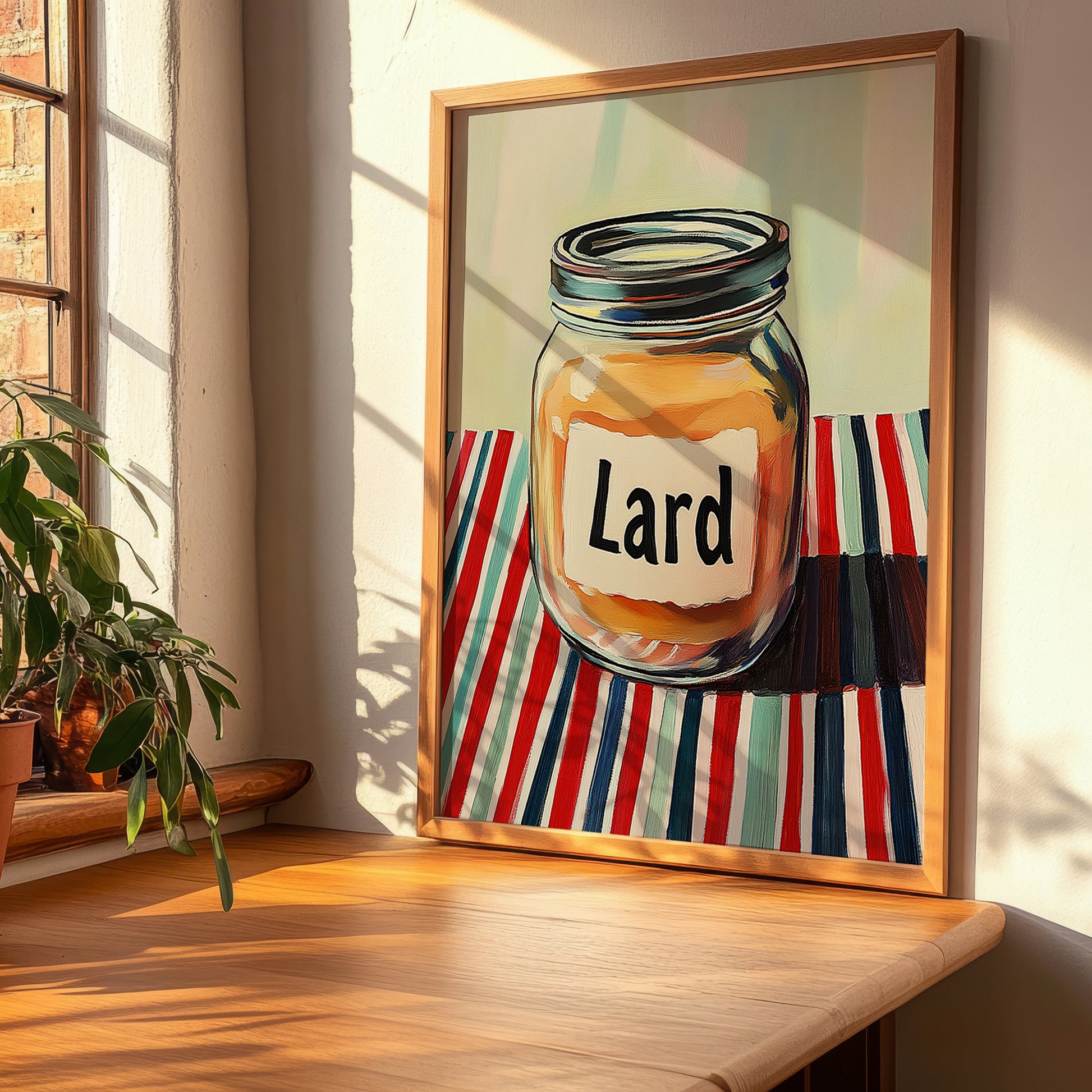 Lard – on Striped Tablecloth, Pantry Art, clean layout with no caption