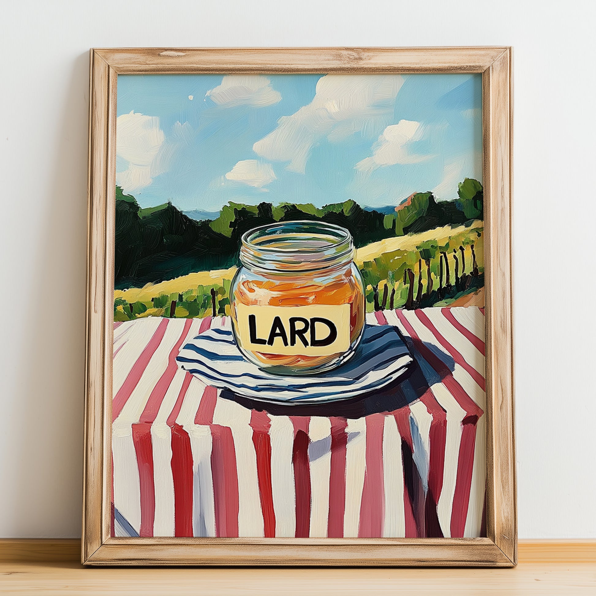 Lard – Italian Hilltop Table Scene, Pantry Wall Decor, no-text version framed in wood