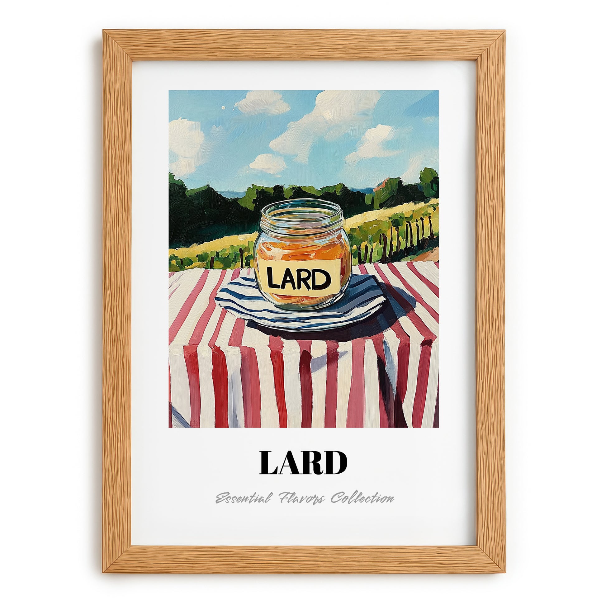 Lard – Italian Hilltop Table Scene, Pantry Wall Decor, set in oak frame