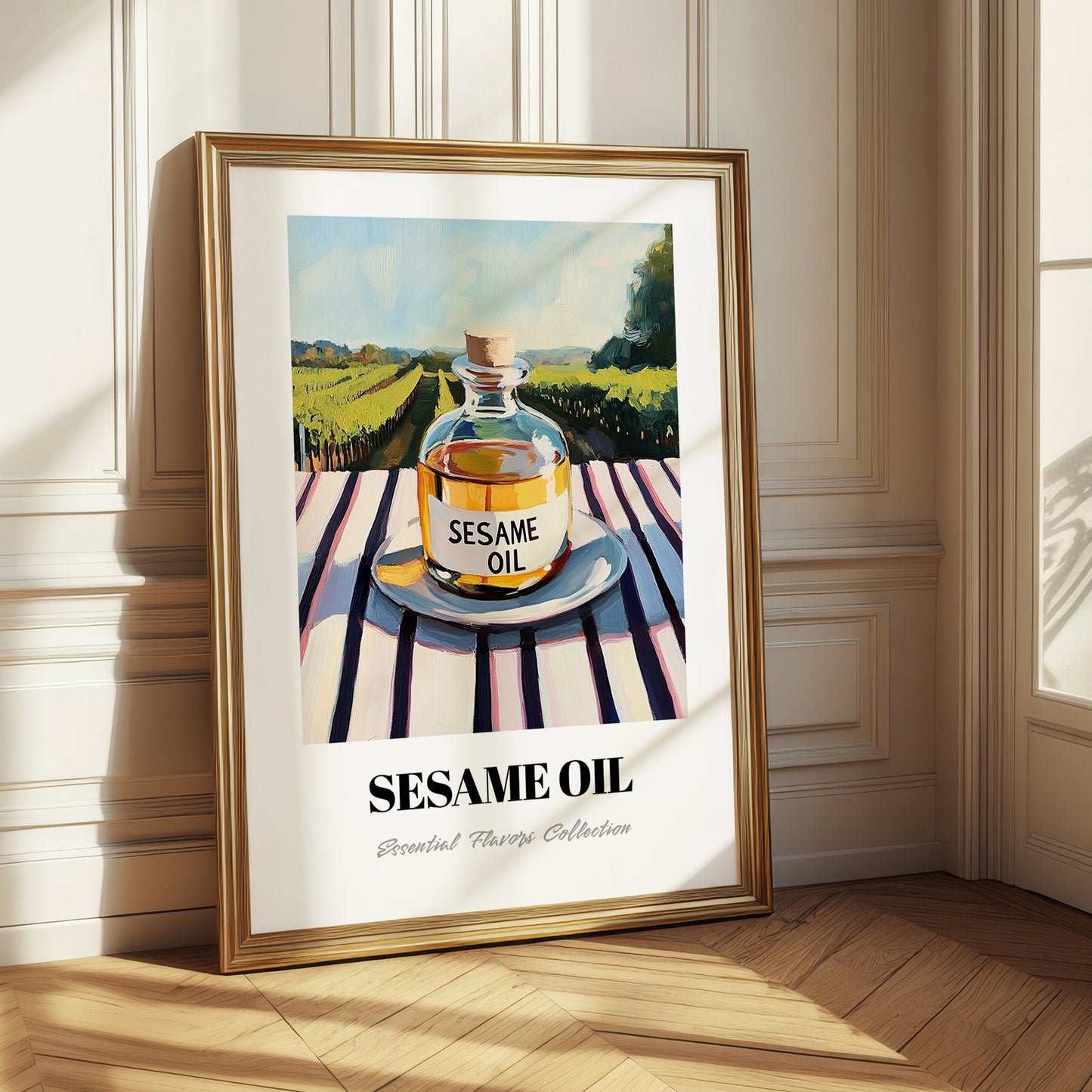 Sesame Oil – Italian Hillside Café View, Dry Goods Art