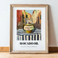 Avocado Oil – Italian Street Café Scene, Dry Goods Wall Art, in wooden frame leaning on the floor
