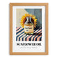 Sunflower Oil – on Striped Tablecloth, Pantry Wall Art, set in oak frame