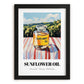 Sunflower Oil – Italian Hillside Café View, Ingredients Corner Painting, in sleek black frame