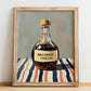 Balsamic Vinegar – on Striped Tablecloth, Pantry Painting, no-text version framed in wood