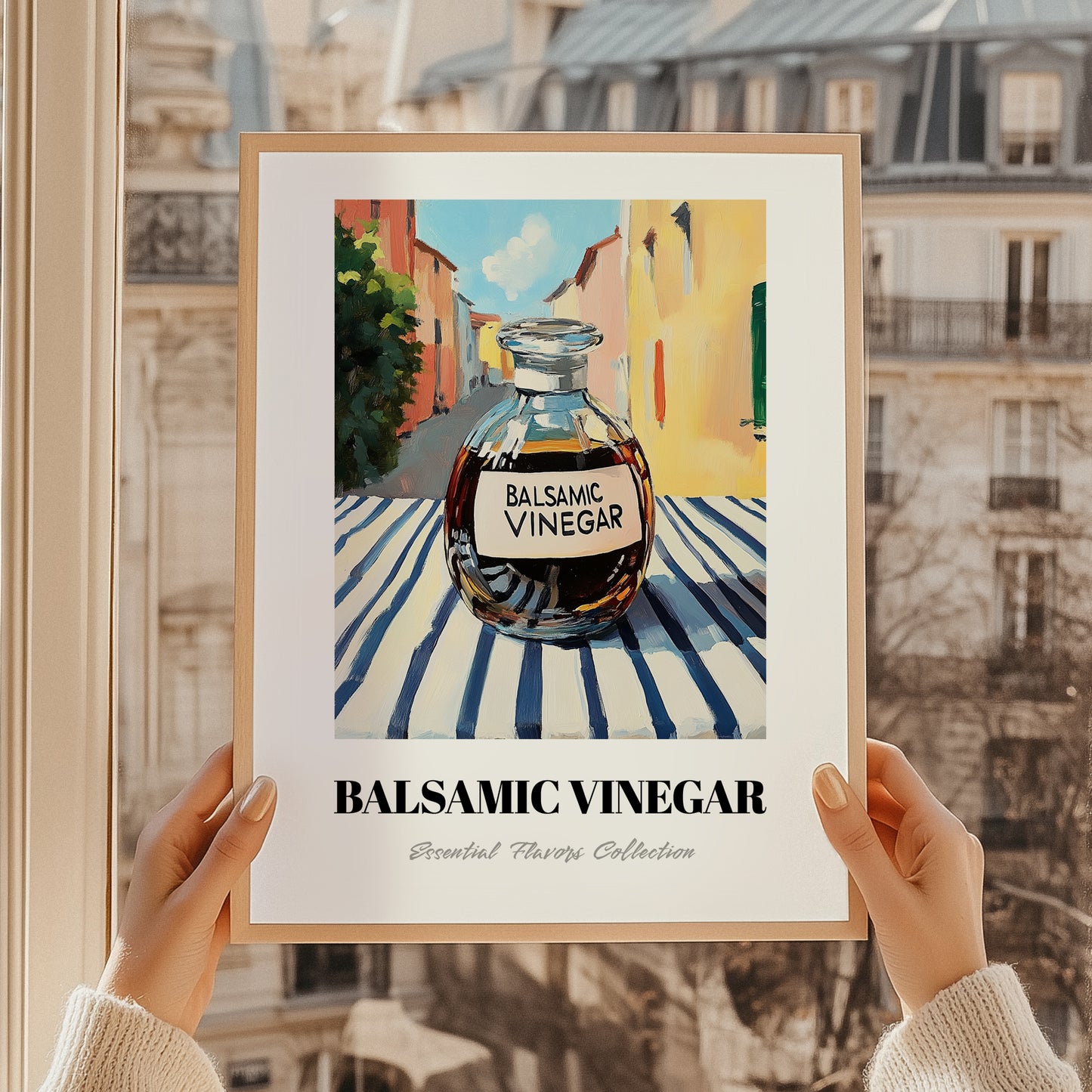 Balsamic Vinegar – Italian Outdoor Café Scene, Pantry Still Life, styled in a charming Paris street view
