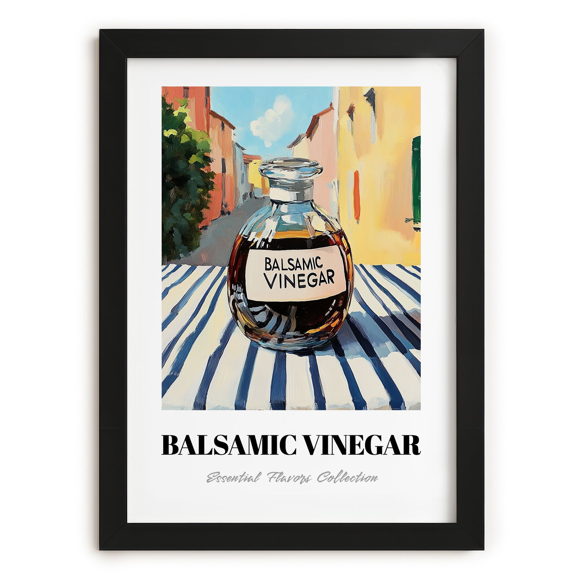 Balsamic Vinegar – Italian Outdoor Café Scene, Pantry Still Life, in sleek black frame
