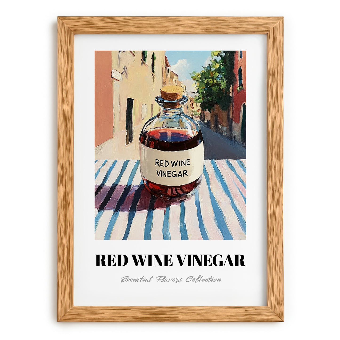 Red Wine Vinegar – Italian Café on the Corner, Pantry Wall Decor, set in oak frame