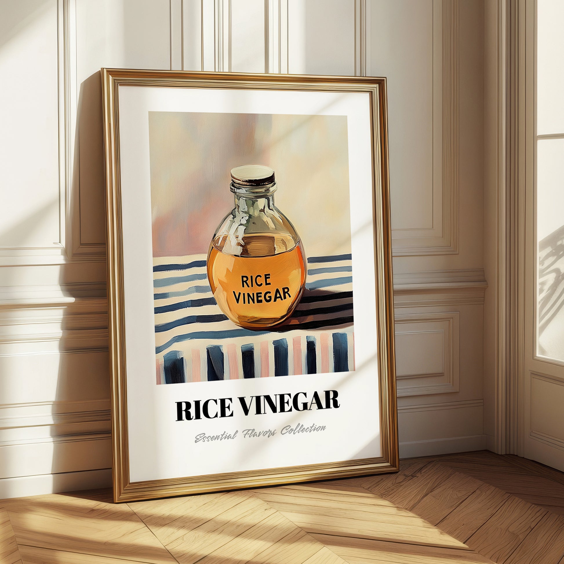 Rice Vinegar – on Striped Tablecloth, Pantry Painting