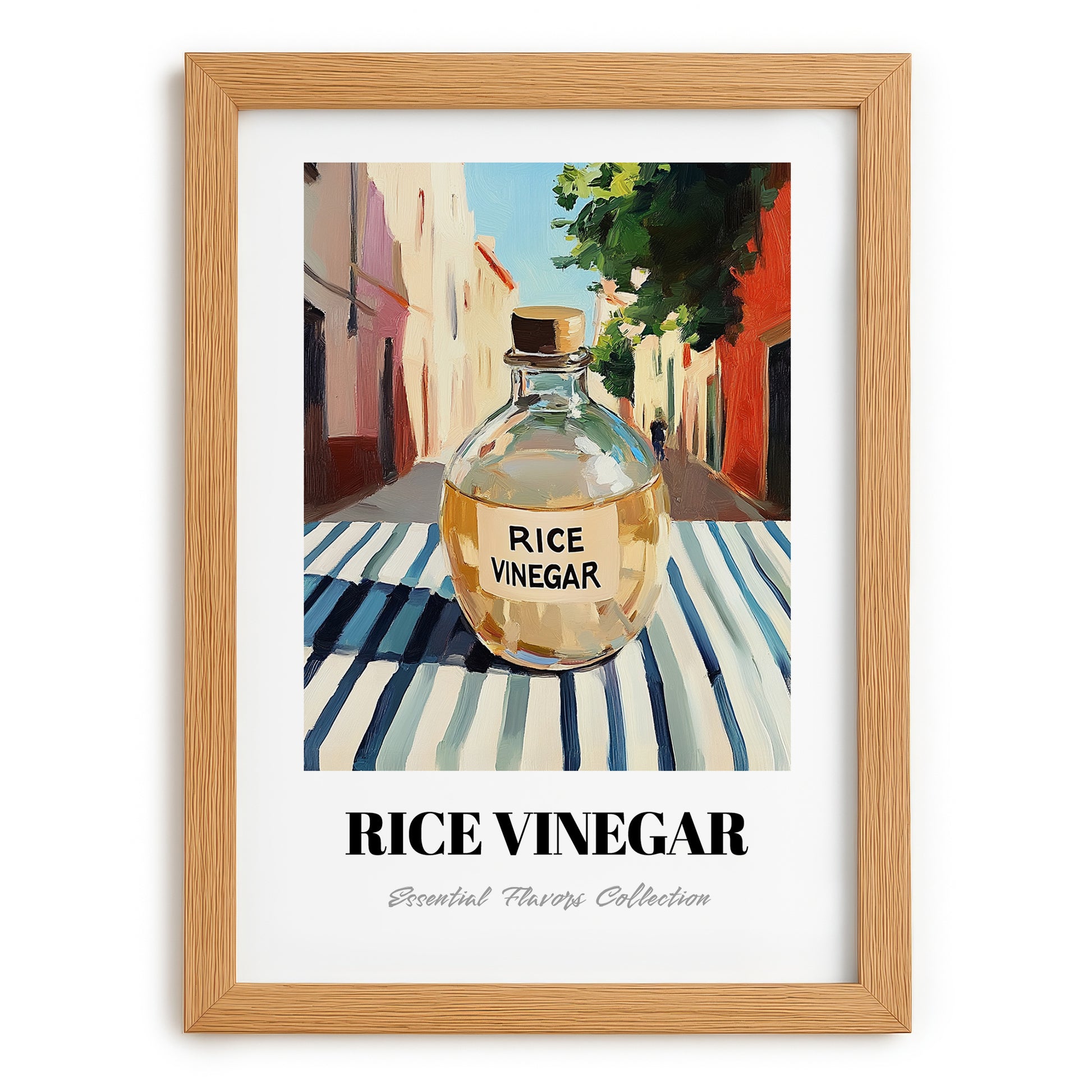 Rice Vinegar – Italian Outdoor Café Scene, Shelf Stock Still Life, set in oak frame