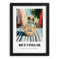 Rice Vinegar – Italian Outdoor Café Scene, Shelf Stock Still Life, in sleek black frame