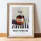 Malt Vinegar – on Striped Tablecloth, Food Stash Still Life, in wooden frame leaning on the floor