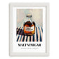 Malt Vinegar – on Striped Tablecloth, Food Stash Still Life, placed in minimal white frame