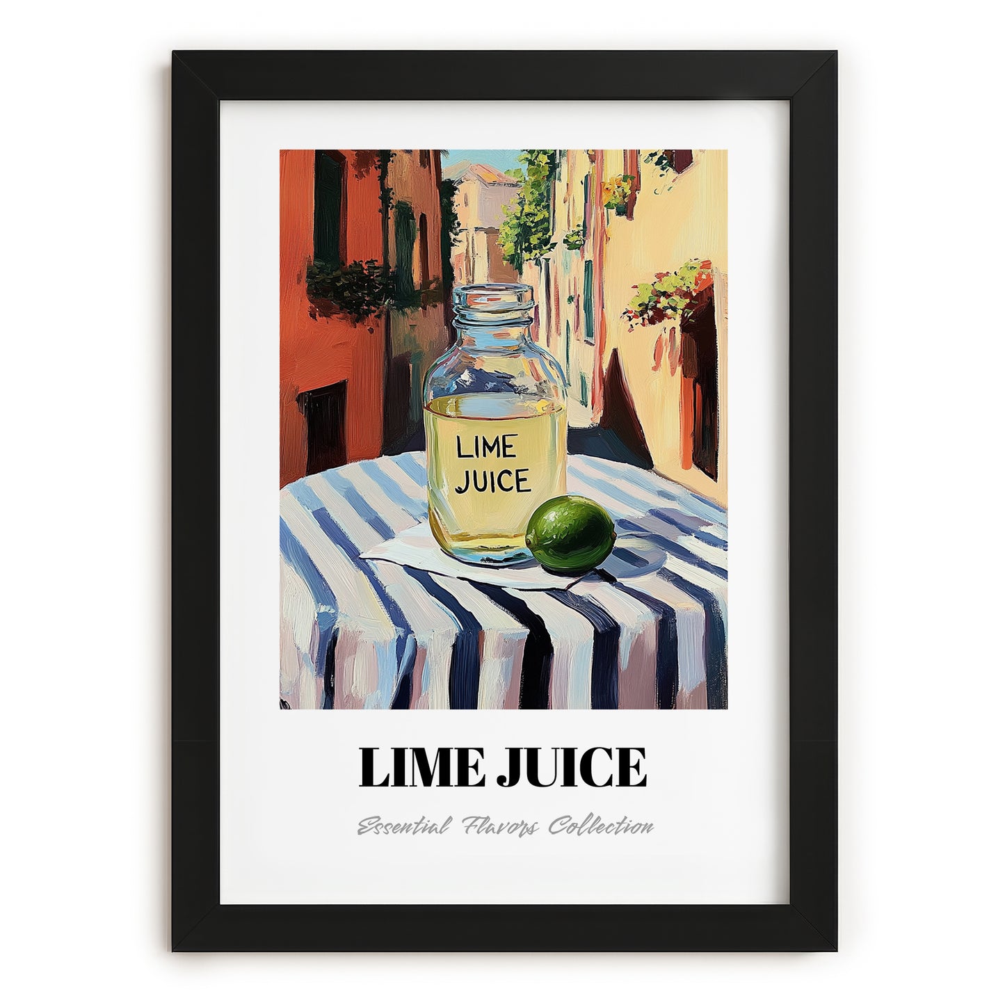Lime Juice – Italian Street Café Scene, Pantry Still Life, in sleek black frame