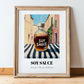 Soy Sauce – Italian Urban Café Scene, Kitchen Storage Wall Print, in wooden frame leaning on the floor