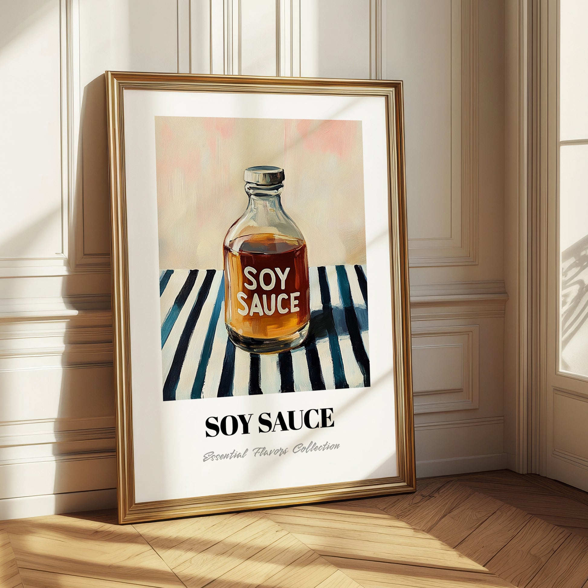 Soy Sauce – on Striped Tablecloth, Food Stash Print