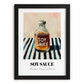 Soy Sauce – on Striped Tablecloth, Food Stash Print, in sleek black frame