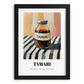 Tamari – on Striped Tablecloth, Pantry Still Life, in sleek black frame