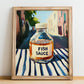 Fish Sauce – Italian Urban Café Scene, Larder Print, no-text version framed in wood