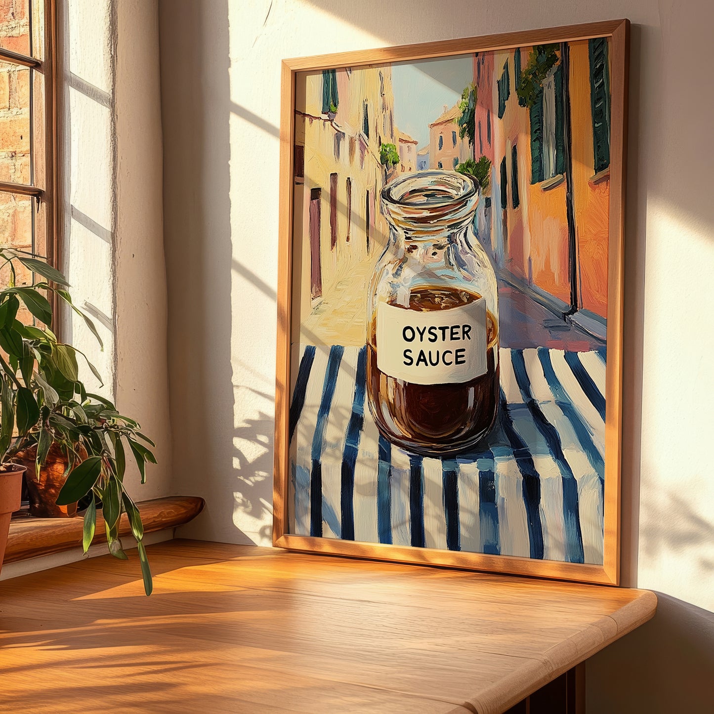 Oyster Sauce – Italian Street Café Scene, Kitchen Storage Painting, clean layout with no caption