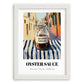 Oyster Sauce – Italian Street Café Scene, Kitchen Storage Painting, placed in minimal white frame