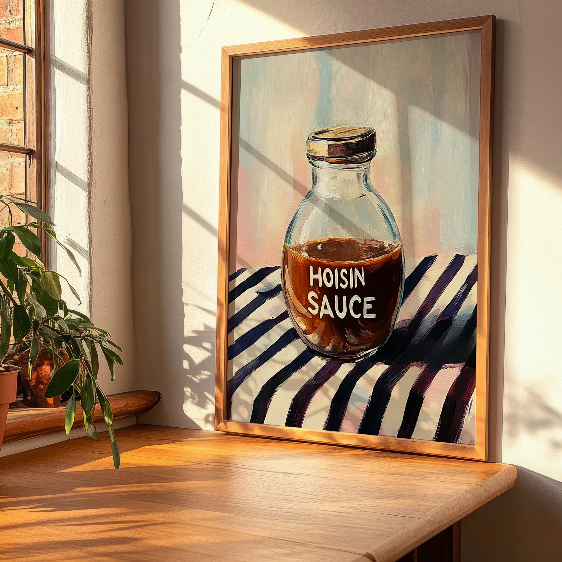 Hoisin Sauce – on Striped Tablecloth, Larder Wall Decor, clean layout with no caption