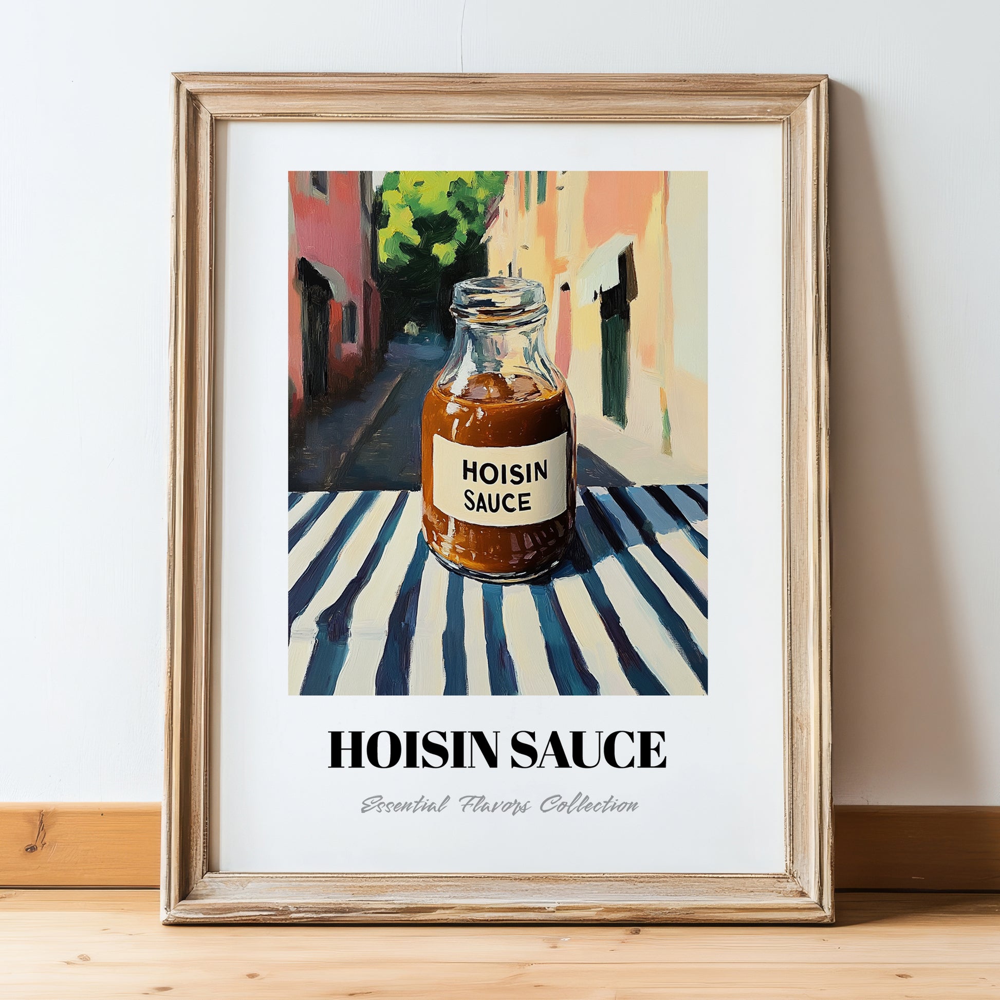 Hoisin Sauce – Italian Outdoor Café Scene, Larder Art, in wooden frame leaning on the floor