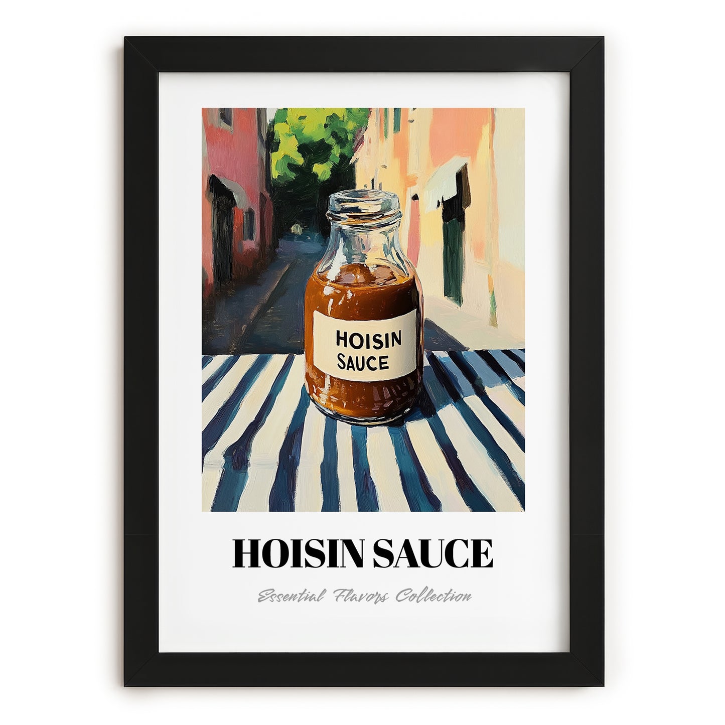 Hoisin Sauce – Italian Outdoor Café Scene, Larder Art, in sleek black frame