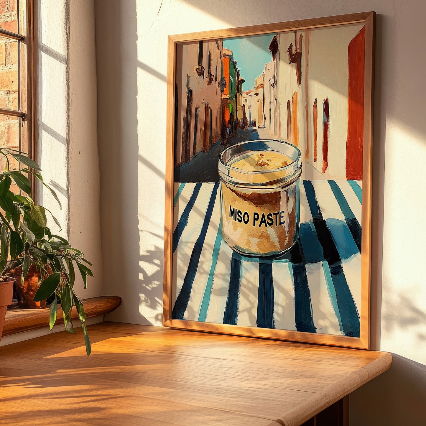 Miso Paste – Italian Street Café Scene, Dry Goods Painting, clean layout with no caption