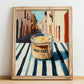 Miso Paste – Italian Street Café Scene, Dry Goods Painting, no-text version framed in wood