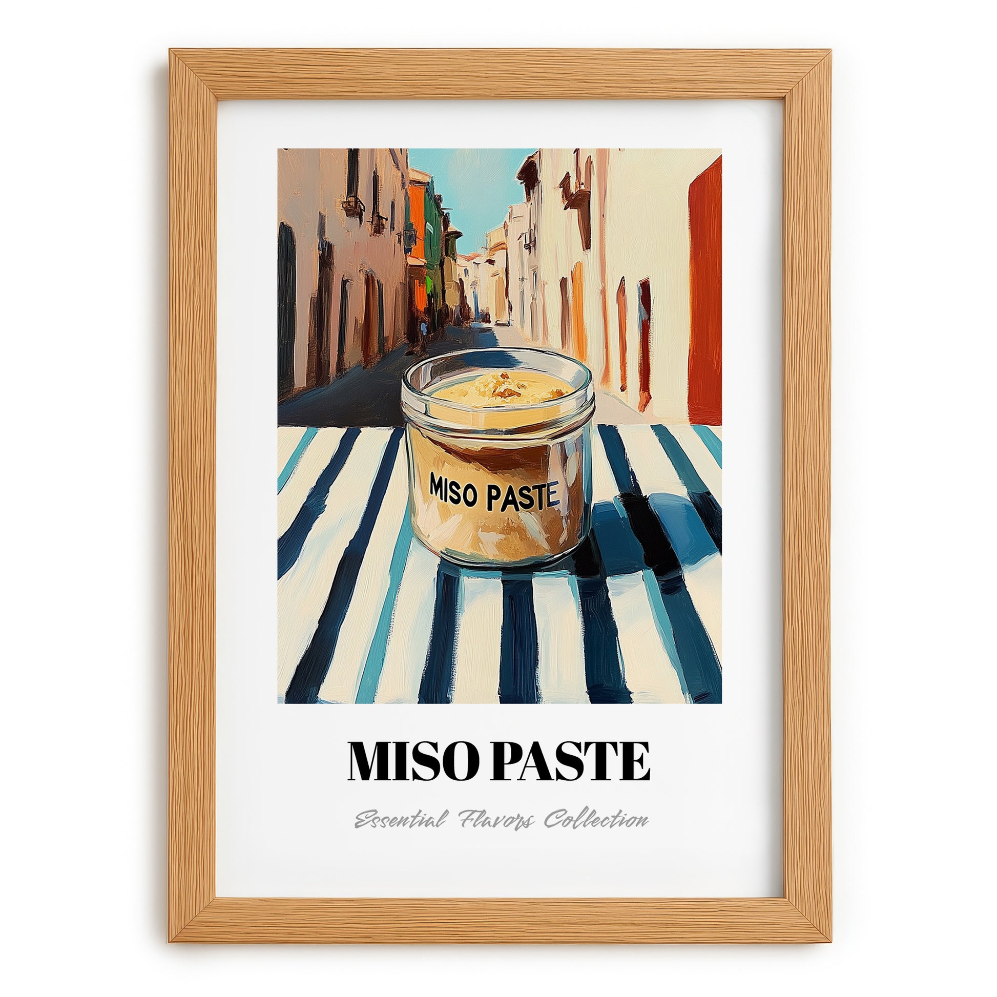 Miso Paste – Italian Street Café Scene, Dry Goods Painting, set in oak frame