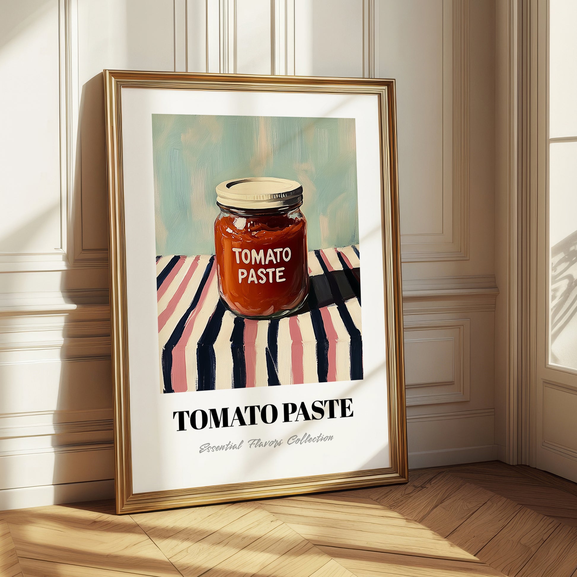 Tomato Paste – on Striped Tablecloth, Pantry Still Life