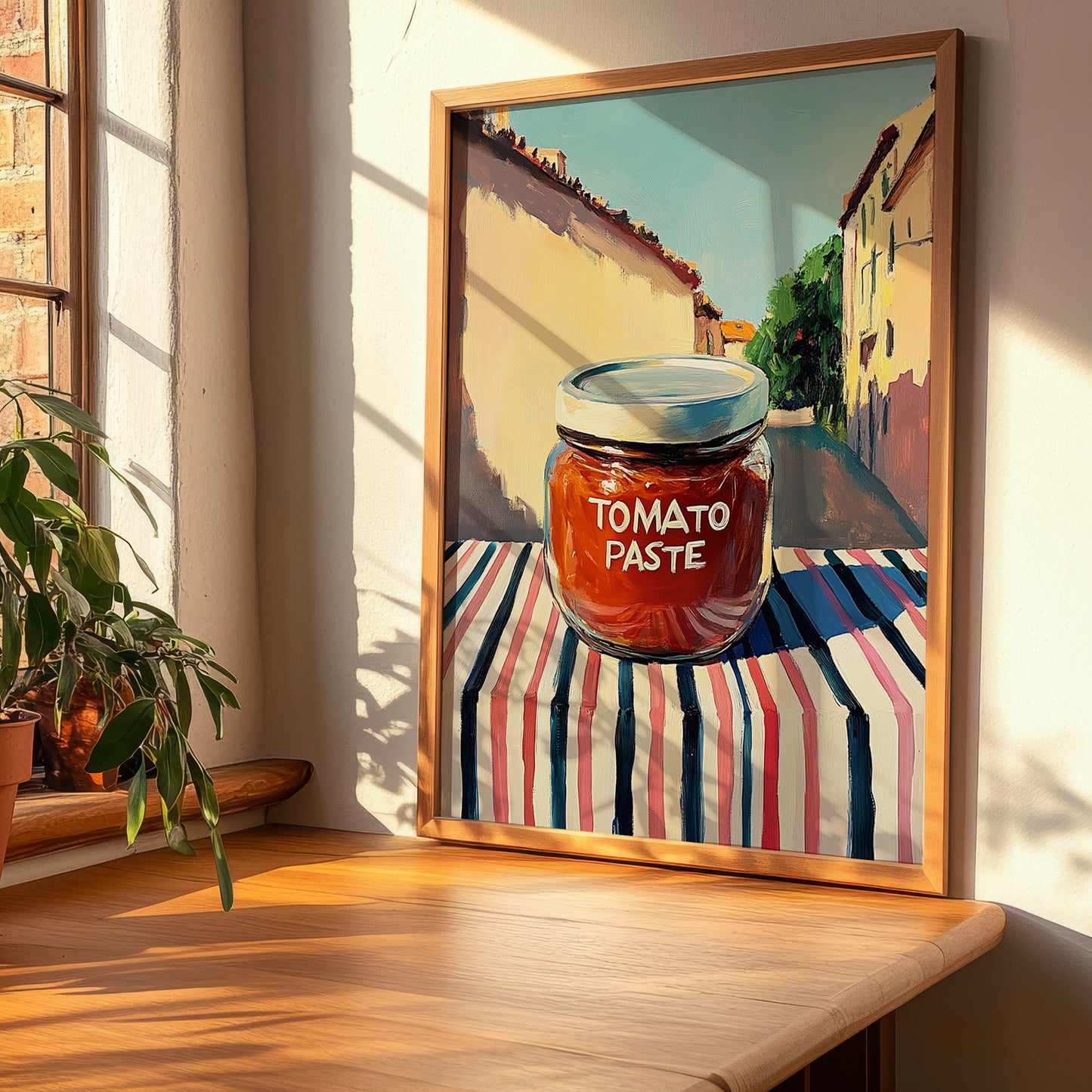 Tomato Paste – Italian Urban Café Scene, Ingredients Corner Still Life, clean layout with no caption