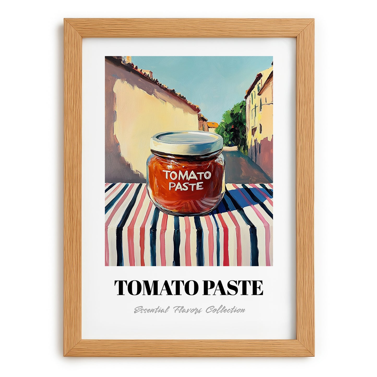 Tomato Paste – Italian Urban Café Scene, Ingredients Corner Still Life, set in oak frame