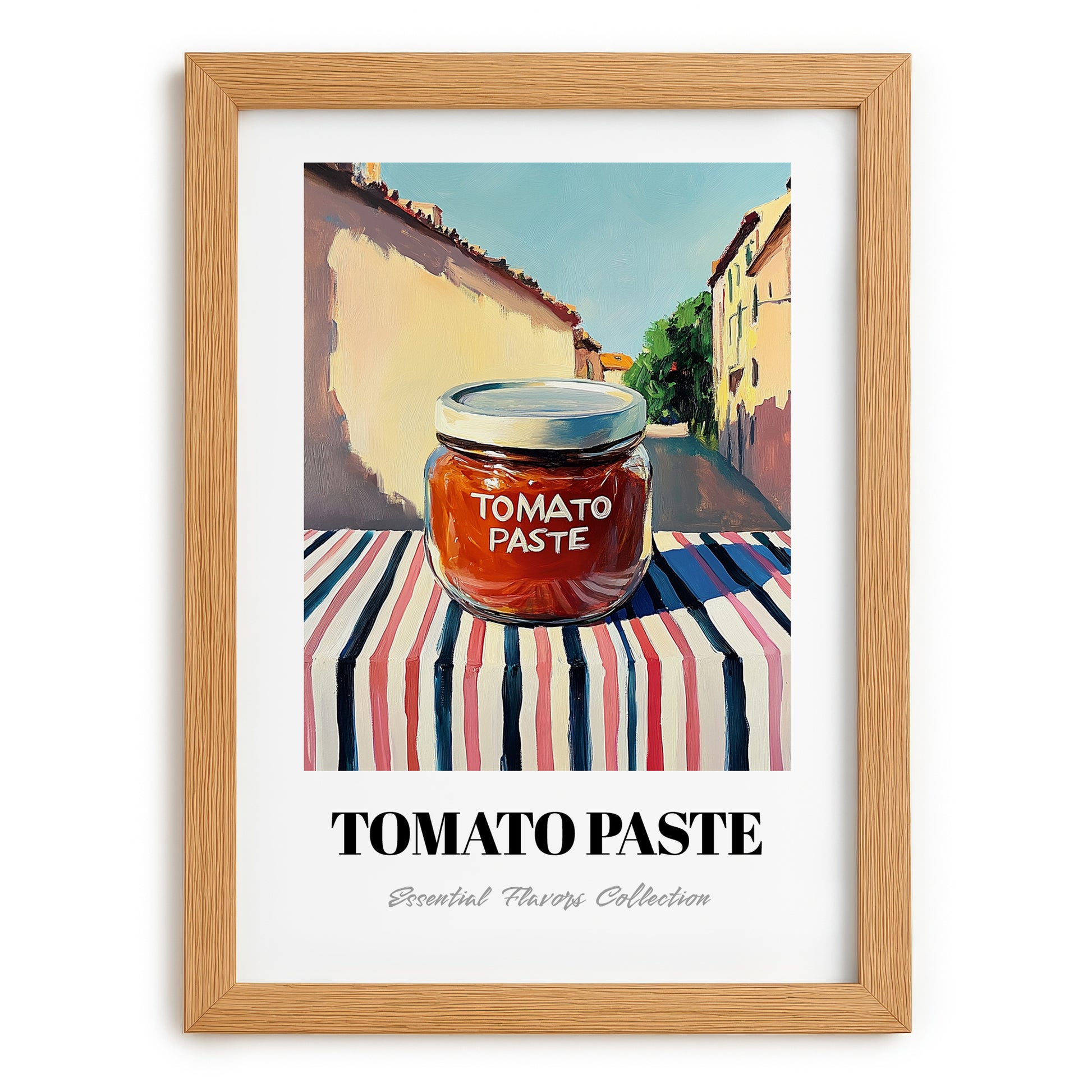 Tomato Paste – Italian Urban Café Scene, Ingredients Corner Still Life, set in oak frame