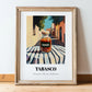 Tabasco – Italian Café on the Corner, Dry Goods Painting, in wooden frame leaning on the floor