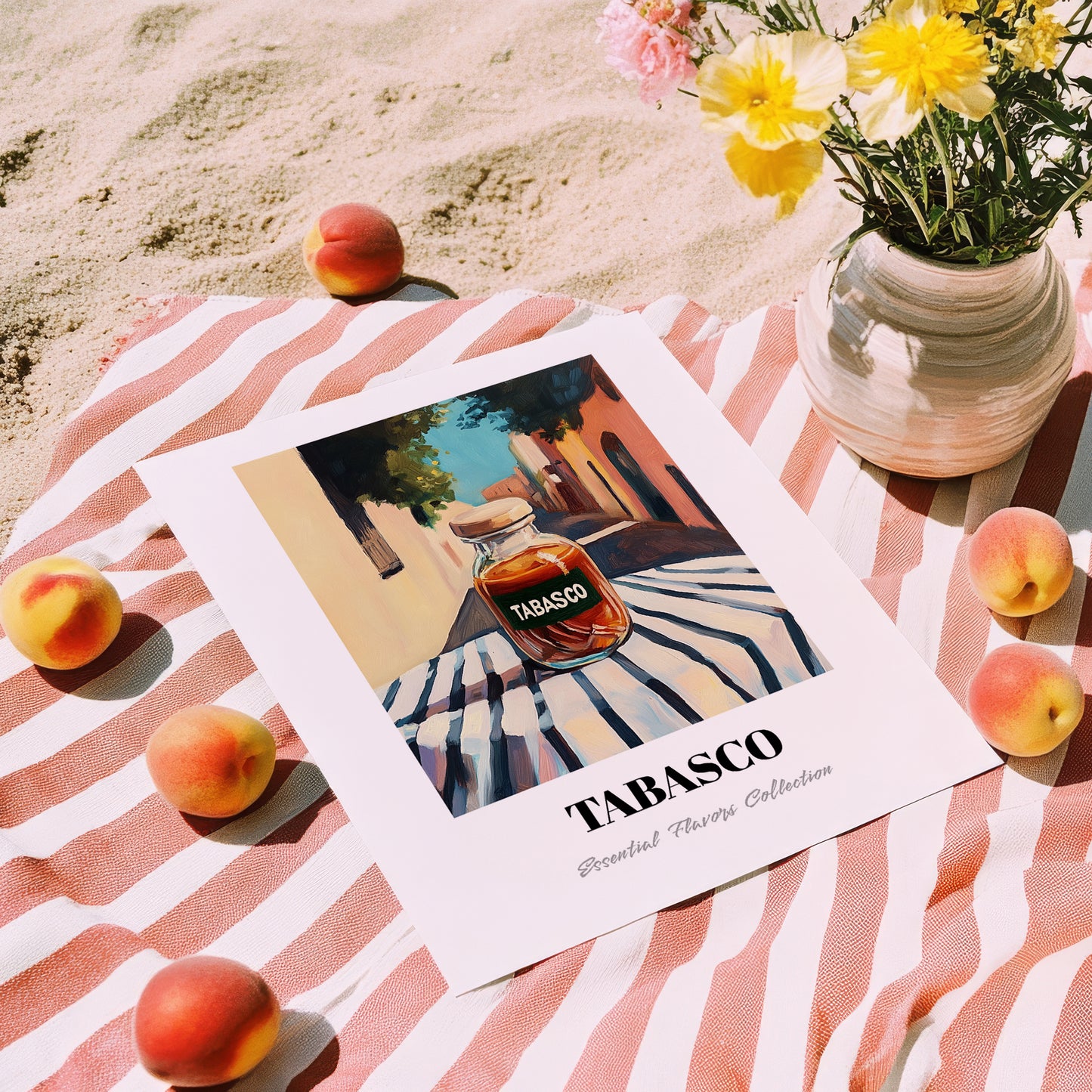 Tabasco – Italian Café on the Corner, Dry Goods Painting, unframed on coastal sand