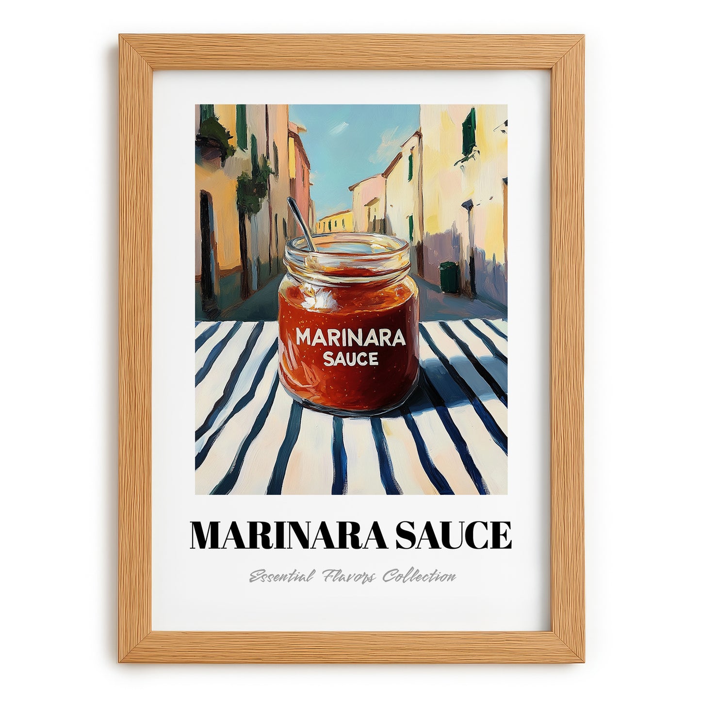 Marinara Sauce – Italian Café on the Corner, Pantry Art, set in oak frame