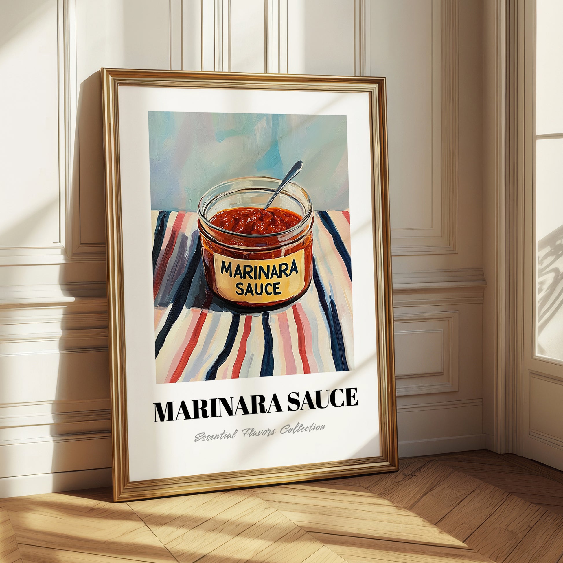 Marinara Sauce – on Striped Tablecloth, Grocery Wall Painting
