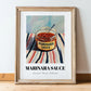 Marinara Sauce – on Striped Tablecloth, Grocery Wall Painting, in wooden frame leaning on the floor