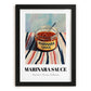 Marinara Sauce – on Striped Tablecloth, Grocery Wall Painting, in sleek black frame