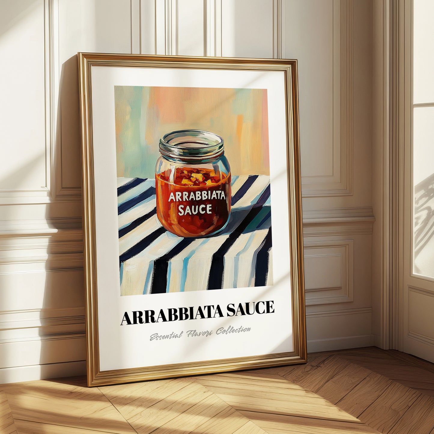 Arrabbiata Sauce – on Striped Tablecloth, Dry Goods Poster