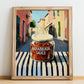Arrabbiata Sauce – Italian Street Café Scene, Larder Illustration, no-text version framed in wood