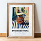 Pomodoro Sauce – Italian Street Café Scene, Food Stash Illustration, in wooden frame leaning on the floor