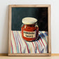 Pomodoro Sauce – on Striped Tablecloth, Grocery Wall Decor, no-text version framed in wood
