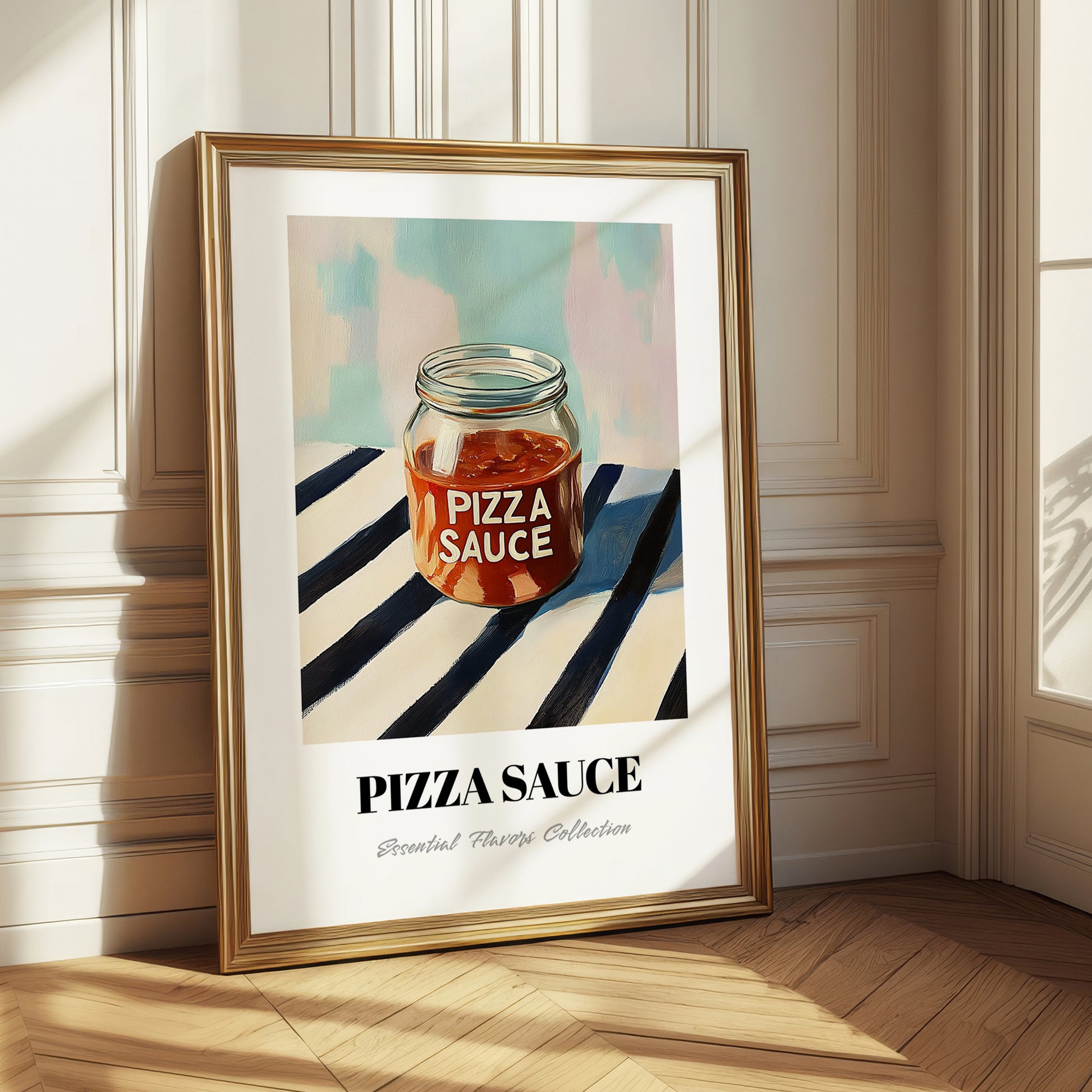 Pizza Sauce – on Striped Tablecloth, Food Stash Wall Decor