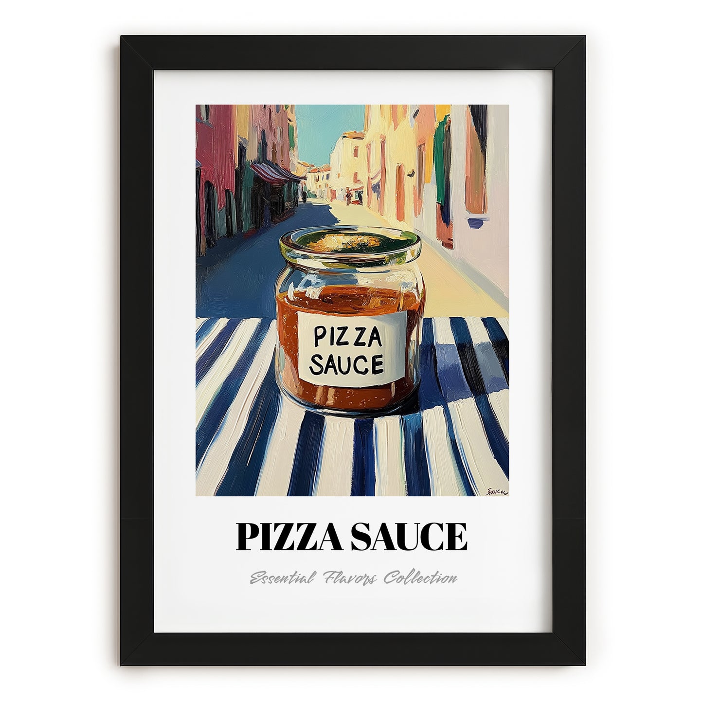 Pizza Sauce – Italian Café on the Corner, Food Stash Poster, in sleek black frame