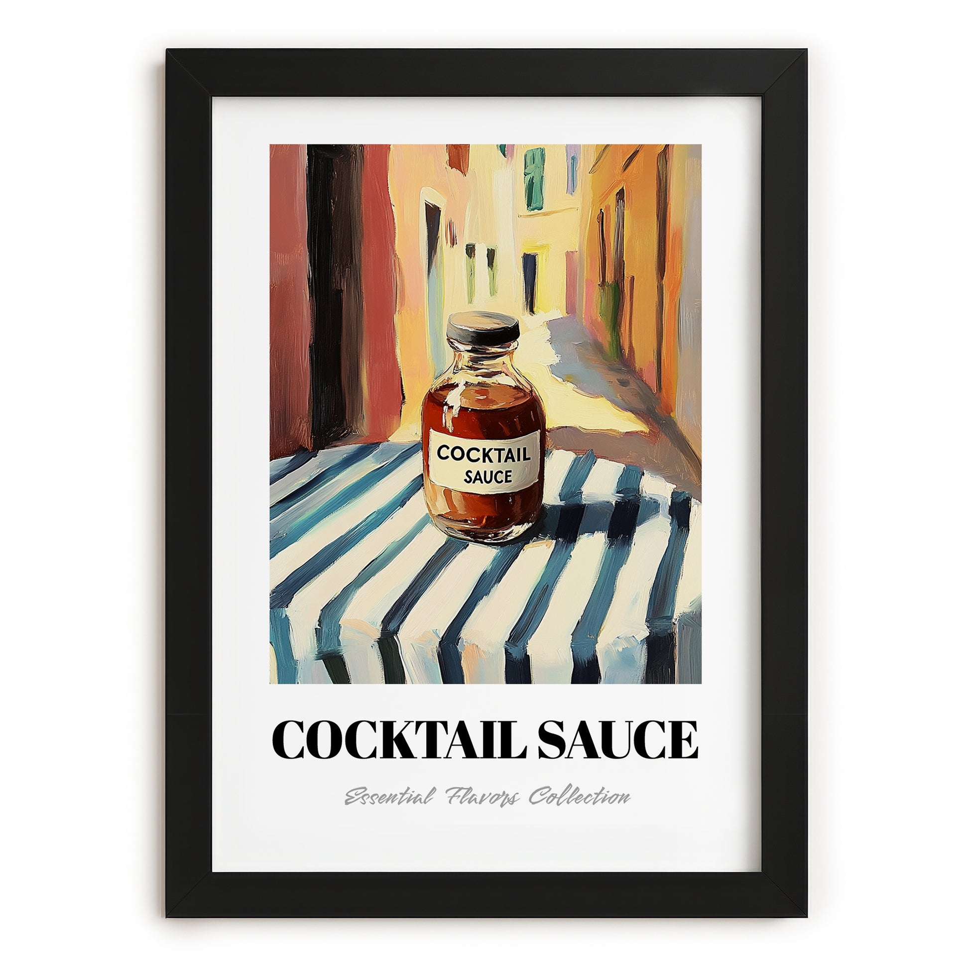 Cocktail Sauce – Italian Café on the Corner, Pantry Illustration, in sleek black frame