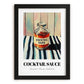 Cocktail Sauce – on Striped Tablecloth, Ingredients Corner Poster, in sleek black frame