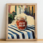 Salsa Roja – Italian Street Café Scene, Pantry Illustration, no-text version framed in wood
